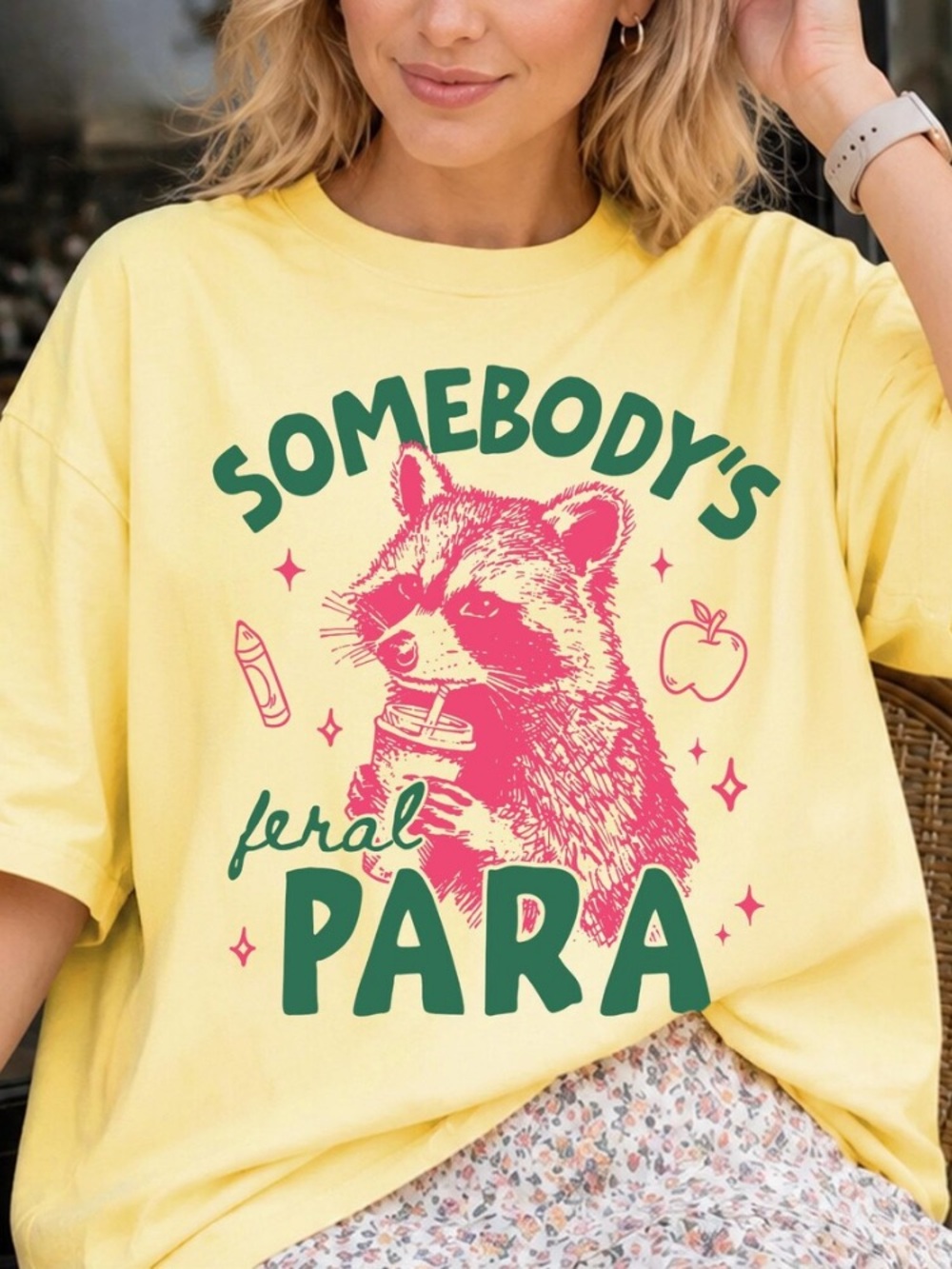 Raccon Para Comfort Color, Somebody’s Feral Para Squad T-Shirt, TA Teacher Tee